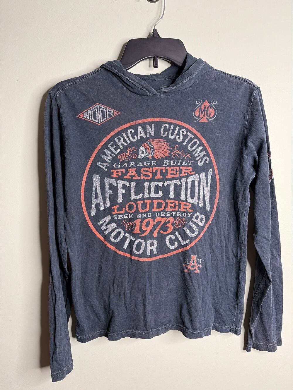 Affliction Boys Hooded Long Sleeve Tee Medium